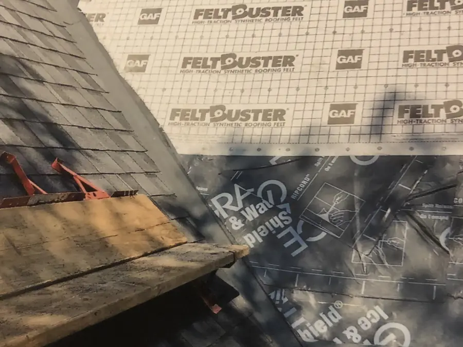 Ice and water shield and synthetic underlayment installed on a roof deck
